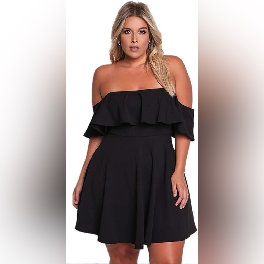 ROSIANNA Off Shoulder Strapless Ruffle Mini Swing Dress
